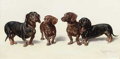 四条腊肠`Four Dachshunds (1900) by Carl Reichert