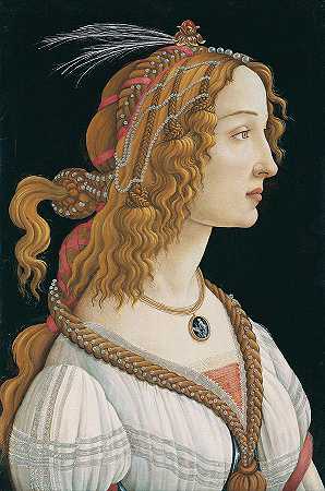 一位年轻女子的肖像，西蒙内塔·维斯普奇作为仙女的肖像`Portrait of a Young Woman, Portrait of Simonetta Vespucci as Nymph by Sandro Botticelli