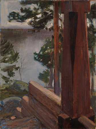 卡莱拉门廊`The Kalela Porch (1900) by Akseli Gallen-Kallela