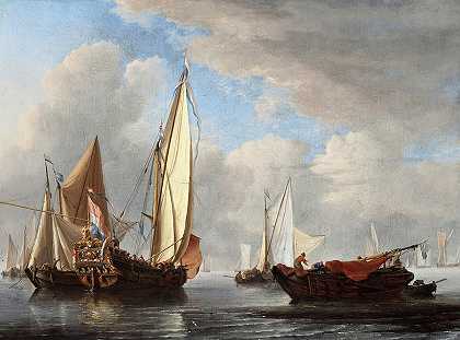平静中的游艇和其他船只`A Yacht and Other Vessels in a Calm by Willem van de Velde the Younger
