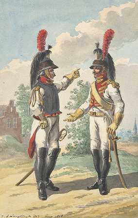 荷兰皇家骑兵队的两名铁骑骑兵`Two Cuirassiers of the Dutch Royal Horse Guard (1808) by Jan Antony Langendijk