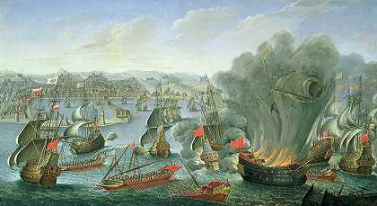与西班牙舰队的海战`Naval Battle with the Spanish Fleet by Pierre Puget