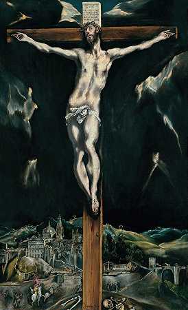 以托莱多为背景的耶稣受难`Christ Crucified With Toledo In The Background by El Greco (Domenikos Theotokopoulos)
