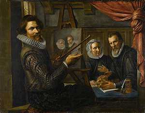 画家在画室里画一对已婚夫妇的肖像`
The Painter in his Studio Painting the Portrait of a Married Couple (1612)  by Herman van Vollenhoven