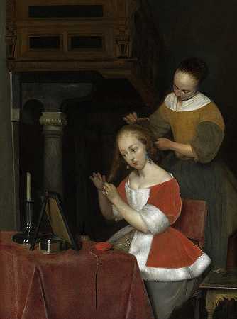 坐在马桶旁的女人`Woman Seated at Her Toilet by Gerard ter Borch the Younger