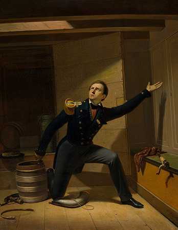范斯佩克在船上的火药室里`Van Speyk in the gunpowder chamber of the ship (1800~1899)