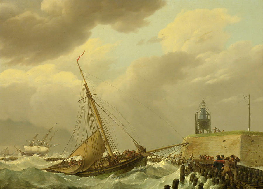 风浪中的船`Ship in Stormy Seas by Johannes Hermanus Koekkoek
