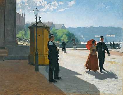 斯德哥尔摩国家博物馆外的士兵`Soldiers Outside The Nationalmuseum, Stockholm (1891) by Carl Hedelin