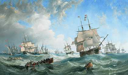 英吉利海峡舰队在恶劣天气下航行`The Channel Fleet in heavy weather by John Wilson Carmichael