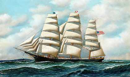 这艘船在美国海上航行`The ship Young America at Sea by Antonio Nicolo Gasparo Jacobsen