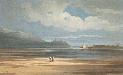 大海岸对面的哈莱克城堡`Harlech Castle across the Traeth Mawr (1800–42) by John Varley