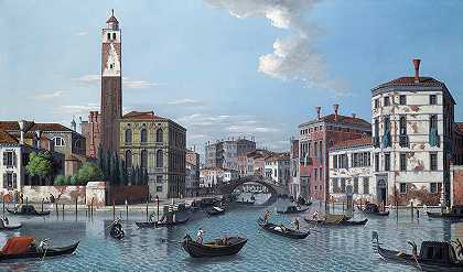 威尼斯，大运河的入口`Venice, the Entrance to the Grand Canal by Venetian School