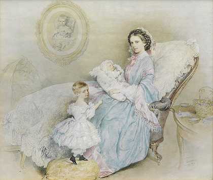 伊丽莎白皇后和她的孩子们`Kaiserin Elisabeth mit ihren Kindern (1858) by Josef Kriehuber