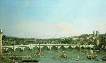 北起威斯敏斯特大桥，远处是兰贝斯宫`Westminster Bridge from the North with Lambeth Palace in distance by Canaletto
