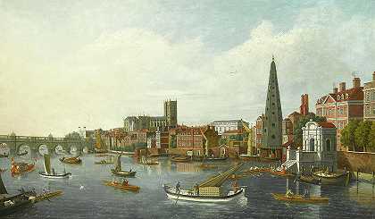 威斯敏斯特泰晤士河景观`View of the Thames at Westminster by William James