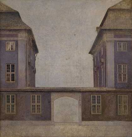从圣安æ街看亚洲公司的建筑`The Buildings of the Asiatic Company, seen from St. Annæ Street by Vilhelm Hammershøi