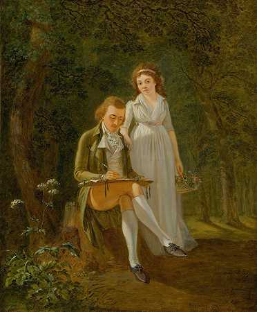 让·弗雷德里克的肖像奥斯特瓦尔德（1773-1850）和他的妻子罗斯·玛丽·亚历山大艾弗诺`Portrait Of Jean Frédéric Dostervald (1773~1850) And His Wife, Rose~Marie Alexandrine Divernois (1797) by Franz Niklaus König