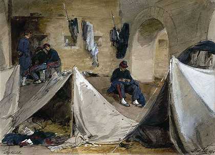 高架桥下的布雷顿移动营地1870年。`Campement de mobiles bretons sous le viaduc dAuteuil en 1870. (1870) by Isidore Pils