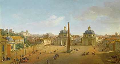 罗马波波罗广场`The Piazza del Popolo, Rome by Gaspar van Wittel