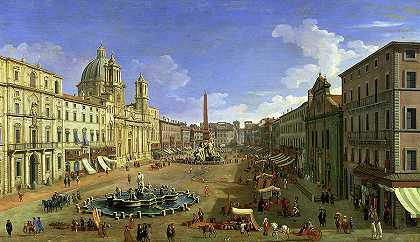 纳沃纳广场景观`View of the Piazza Navona by Canaletto