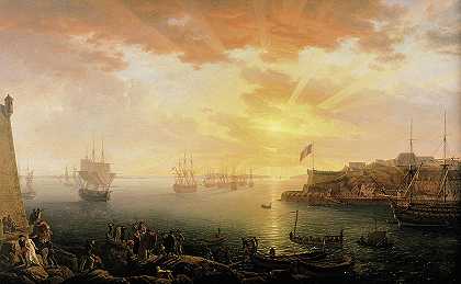布雷斯特港风景`View of Brest Harbor by Jean Francois Hue