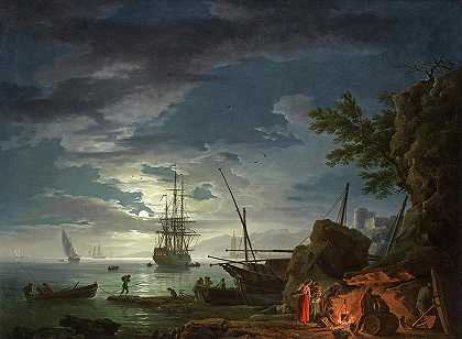 月光下的海景`Moonlit Seascape by Claude-Joseph Vernet