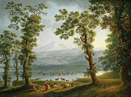 河对岸的景色`A view Across the River by Jakob Philipp Hackert