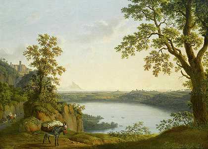 北起尼米湖，有尼米镇和根扎诺镇`Lake Nemi from the North, with the Town of Nemi and the Town of Genzano by Jacob Philipp Hackert