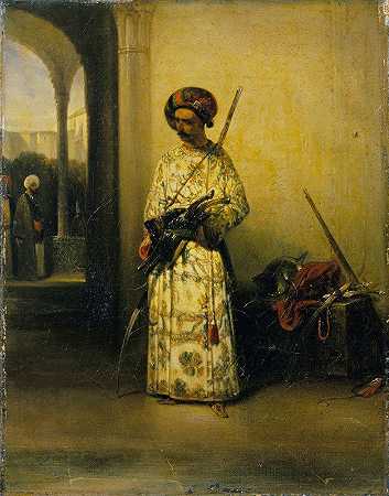 维齐尔的卫兵`Soldier of the Guard of a Vizier (c. 1826) by Alexandre-Gabriel Decamps