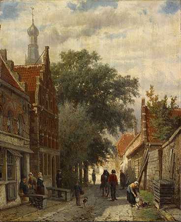 恩库曾街`Street in Enkhuizen (1865) by Cornelis Springer