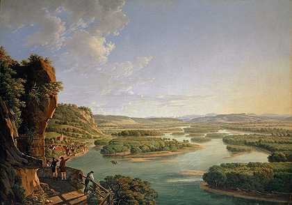 从克里茨河畔的莱茵河到巴塞尔`View from the Isteinerklotz up the Rhine toward Basel (1819) by Peter Birmann