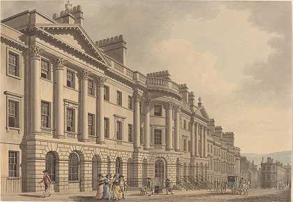 巴斯的米尔松街`Milsom Street in Bath (1784) by Thomas Malton