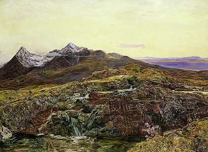 斯莱加坎的斯凯·库林·里奇`Cuillin Ridge, Skye from Sligachan by John William Inchbold