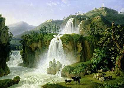 蒂沃利瀑布`The Waterfall at Tivoli by Jacob Philippe Hackert