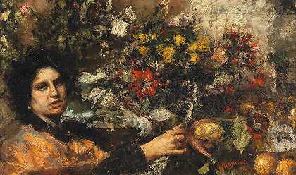 卖花人`The Flower Seller by Antonio Mancini