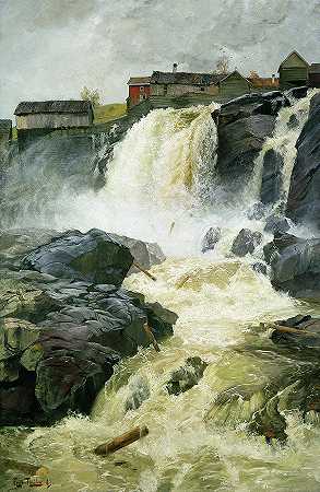 豪格瀑布，模块`Haug falls, Modum by Fritz Thaulow