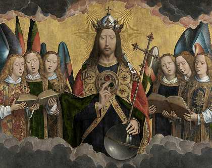 基督与歌唱和音乐天使-面板1`Christ with Singing and Music-Making Angels – Panel 1 by Hans Memling