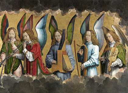 基督与歌唱和音乐天使-面板2`Christ with Singing and Music-Making Angels – Panel 2 by Hans Memling