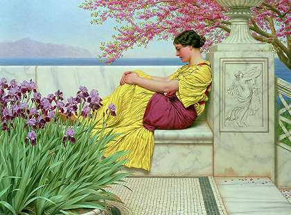 在枝头的花朵下`Under the Blossom that Hangs on the Bough by John William Godward