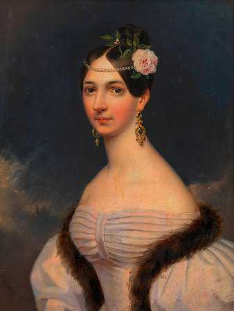 身着紫色连衣裙的无名女士`Unbekannte Dame in lila Kleid (1834) by Leopold Fertbauer