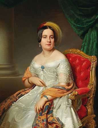 路易丝·冯·韦特海姆斯坦（1813-1890年，维也纳）的肖像，出生于比德曼`Portrait of Louise von Wertheimstein (Vienna 1813~1890), born Biedermann (1845) by Anton Einsle