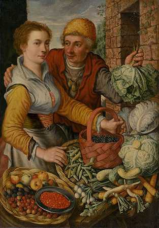 菜贩`Vegetable Seller (1570) by Joachim Beuckelaer
