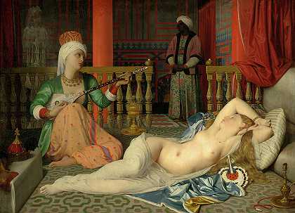 带奴隶的奥达利斯`Odalisque with Slave by Jean-Auguste-Dominique Ingres