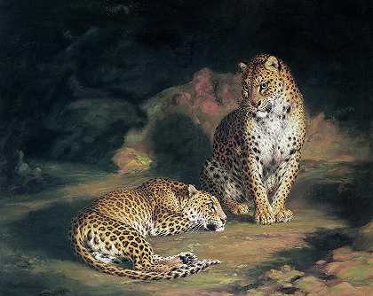 一对豹子`A Pair of Leopards by William Huggins