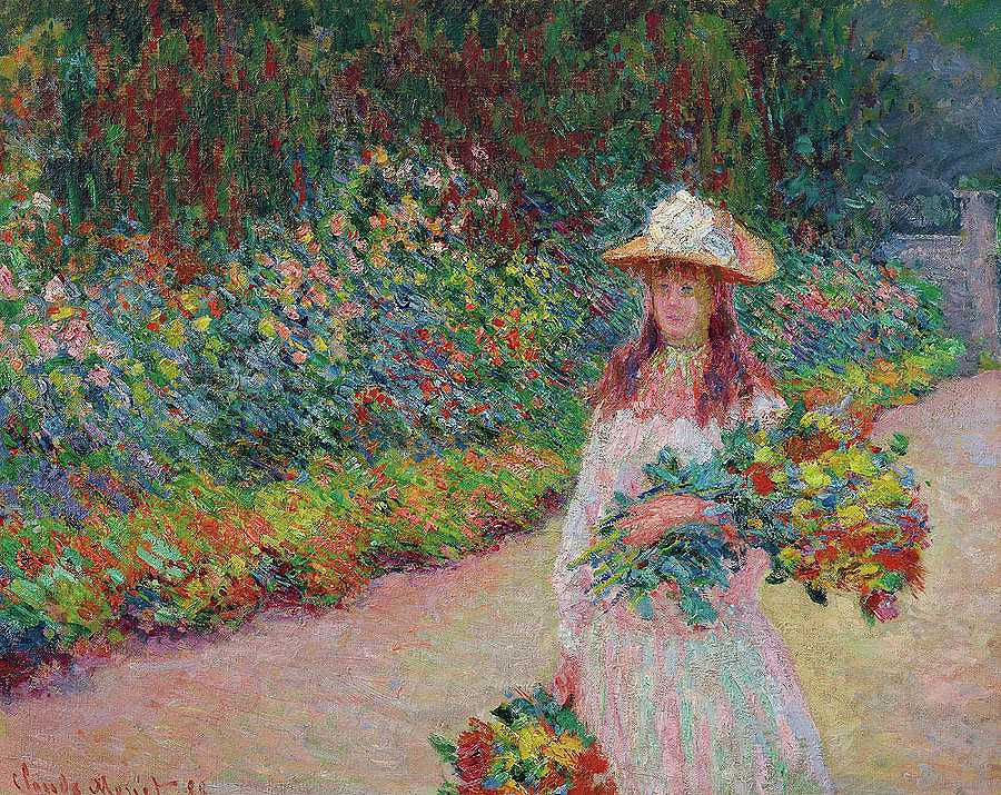 吉维尼花园里的小女孩`Jeune Fille dans le Jardin de Giverny by Claude Monet