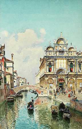 威尼斯圣马可大教堂景观`A View of The Scuola Grande di San Marco, Venice by Federico del Campo