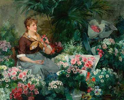 卖花人`The Flower Seller (1887) by Louis Marie De Schryver