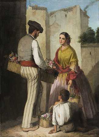 卖花人`Flower Seller (c. 1864) by José Roldán