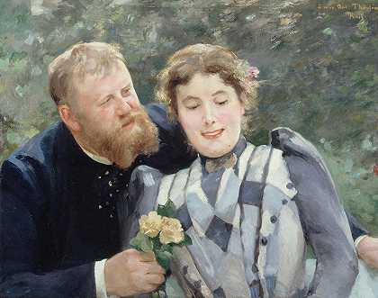 Thaulow和他的妻子的肖像`Portrait de Thaulow et sa femme (1890) by Alfred Philippe Roll
