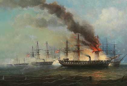 1864年5月9日在赫尔戈兰的海战`The sea battle at Helgoland on 9 May 1864 (1865) by Josef Carl Berthold Püttner